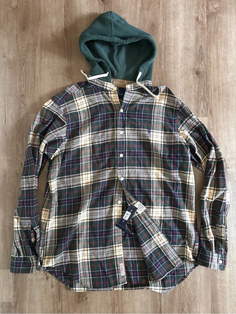Polo Ralph Lauren Men's Green Plaid Hooded Flannel Shirt Size Large